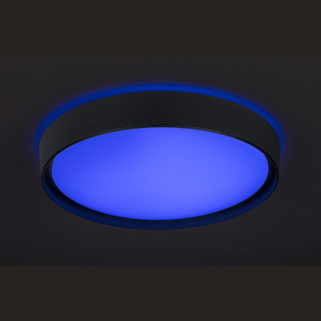 Achilles – смарт LED плафон 40W, черен метал, димируем с дистанционно и приложение, RGB, 2700–6500K