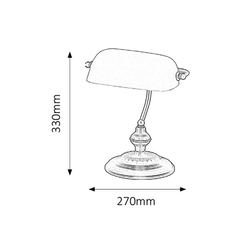 Bank – класическа настолна лампа в бронз със зелен стъклен абажур, 1xE27, метал и стъкло