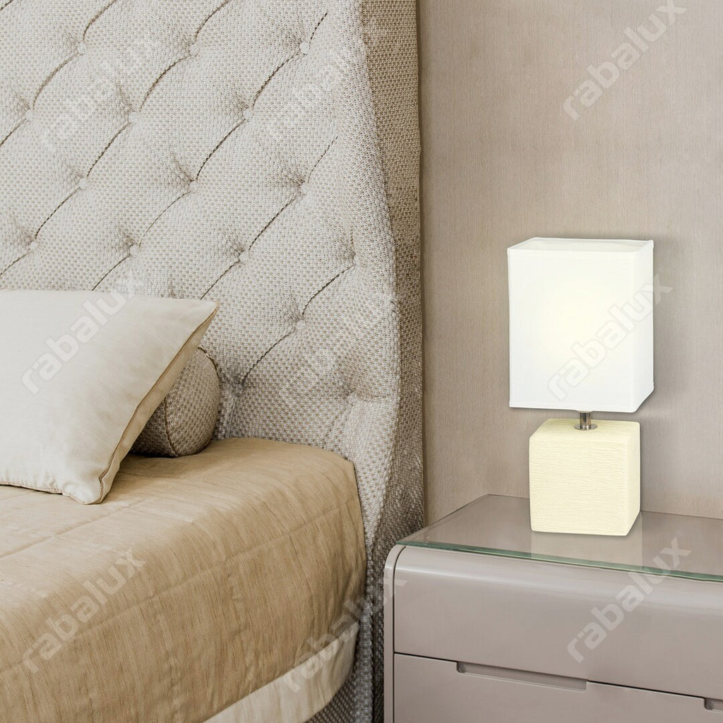 Orlando RABALUX night lamp – cream ceramic lamp with textile lampshade