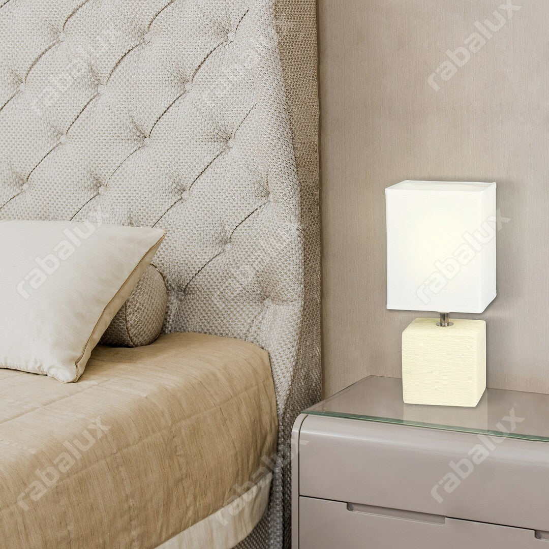 Orlando RABALUX night lamp – cream ceramic lamp with textile lampshade