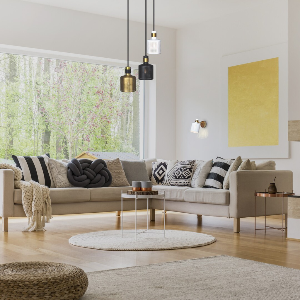 Alberta – висяща лампа, метал, 3xE27, златен, бяло и черно, индустриален стил