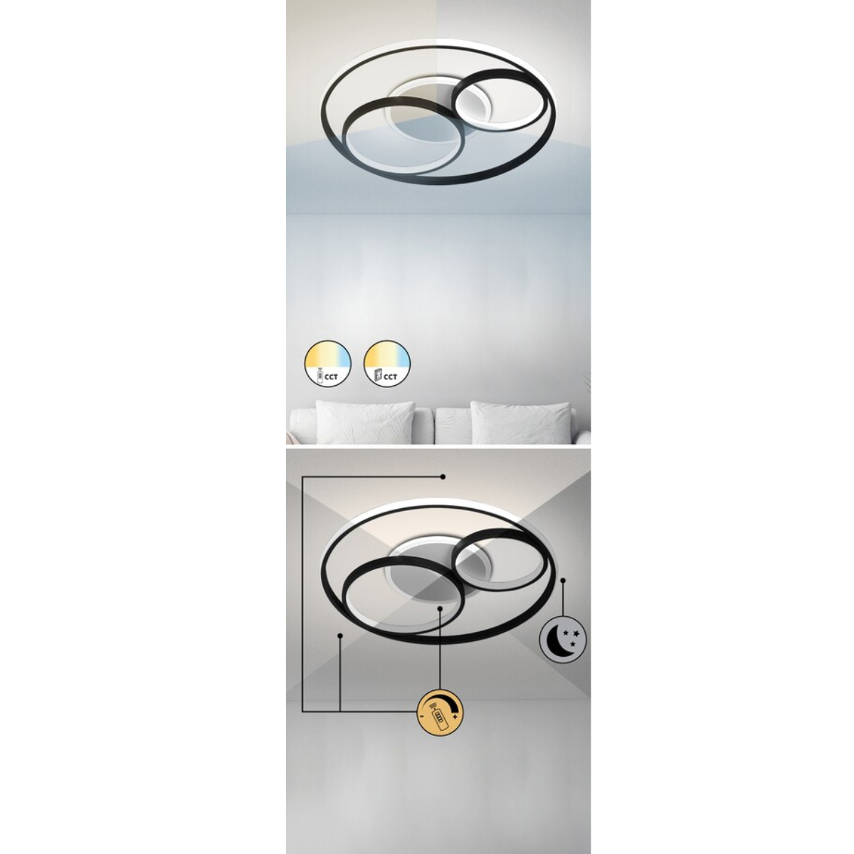 Aquila – LED таванен плафон, 50W, 2300lm, черен, димируем, с дистанционно управление