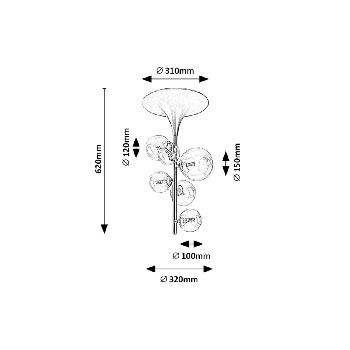 Aslov – Плафон RABALUX, златен с 6 стъклени абажура, G9