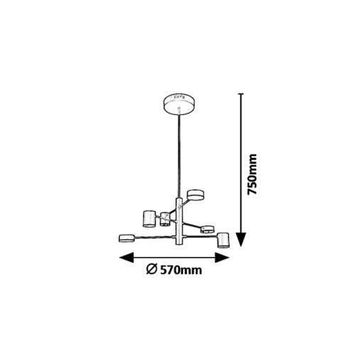 LED полилей SOLOMON 6355 – черен мат, скандинавски стил с 6 LED глави