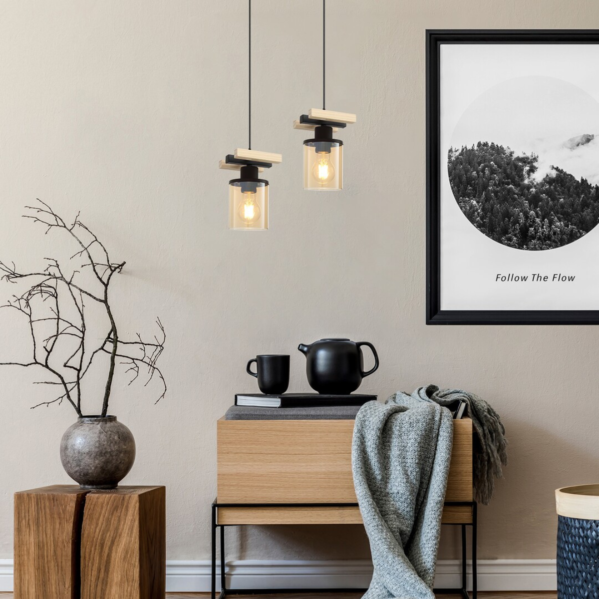 Niylah – Елегантна висяща лампа RABALUX с кехлибарен стъклен абажур