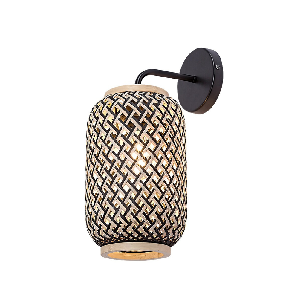 Adalla – стенен аплик, ратан и метал, 1xE27, мат черен, скандинавски стил