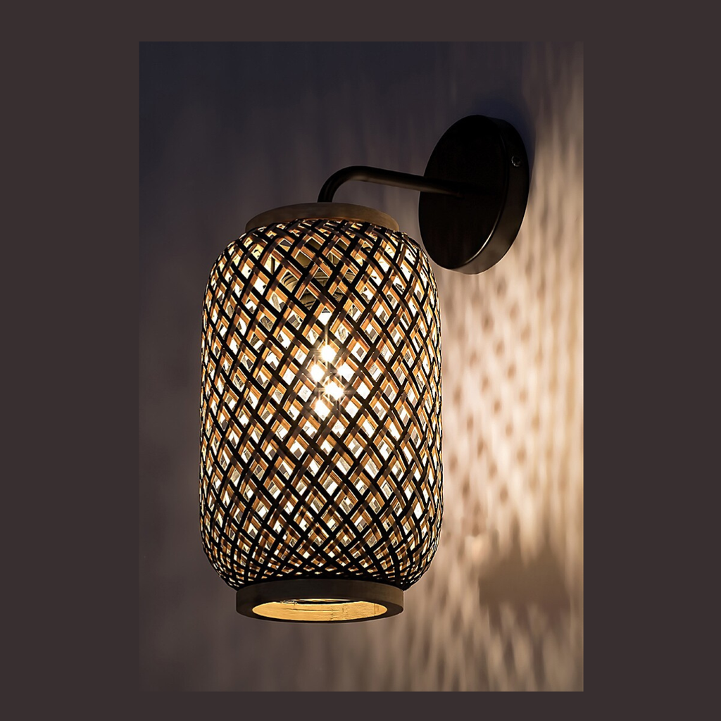 Adalla – стенен аплик, ратан и метал, 1xE27, мат черен, скандинавски стил