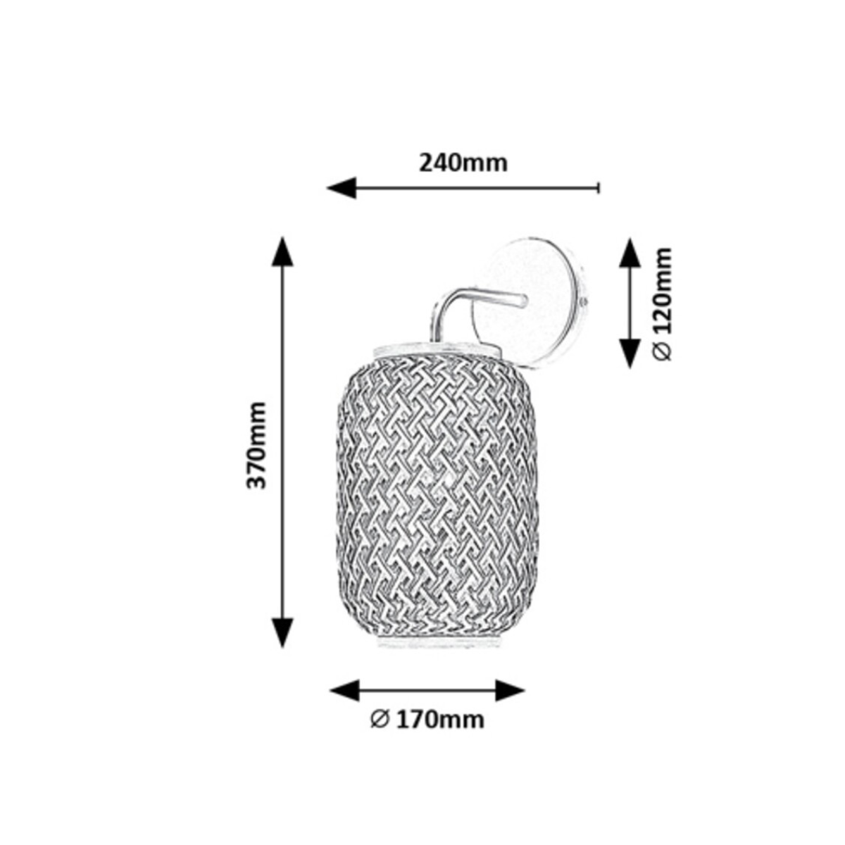 Adalla – стенен аплик, ратан и метал, 1xE27, мат черен, скандинавски стил