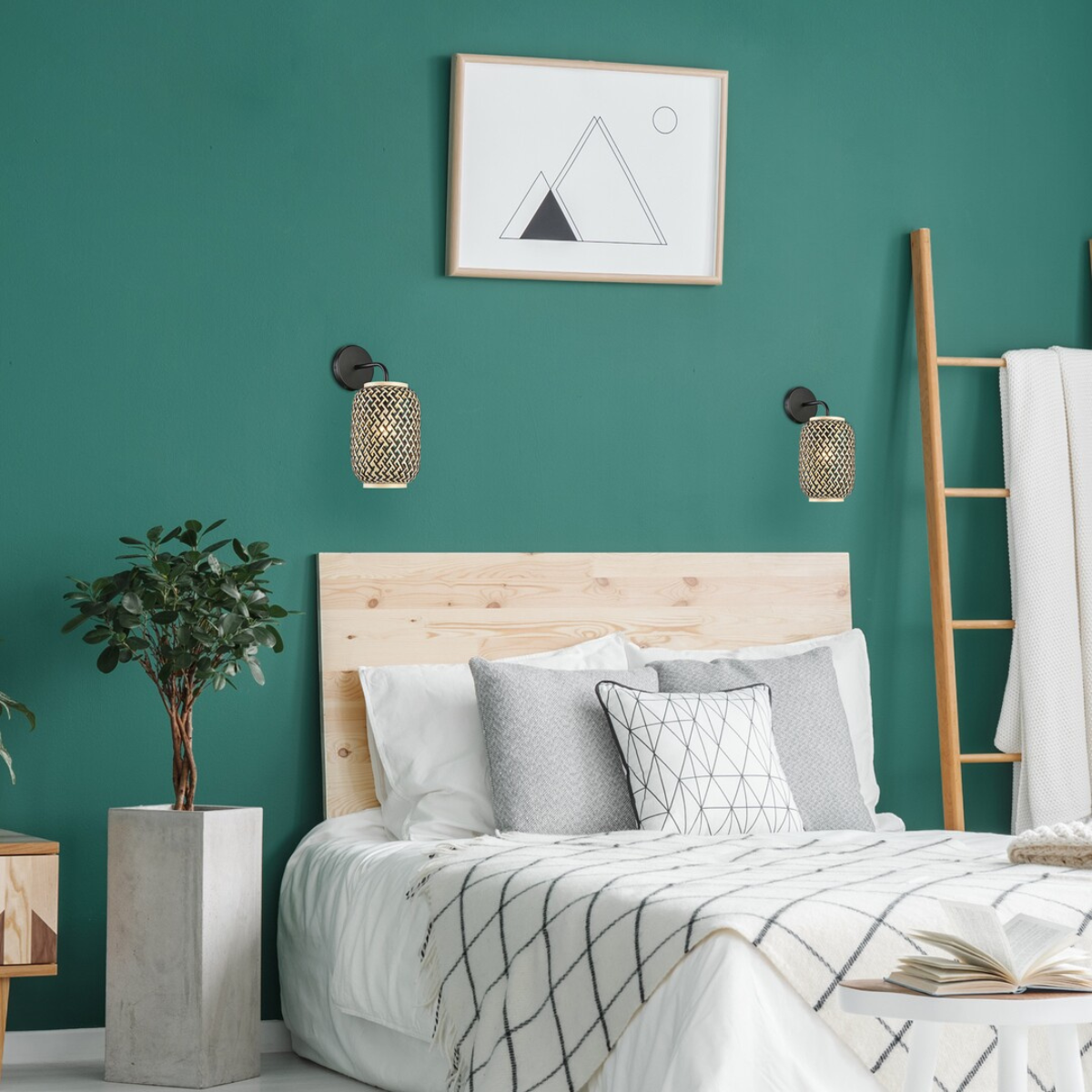 Adalla – стенен аплик, ратан и метал, 1xE27, мат черен, скандинавски стил