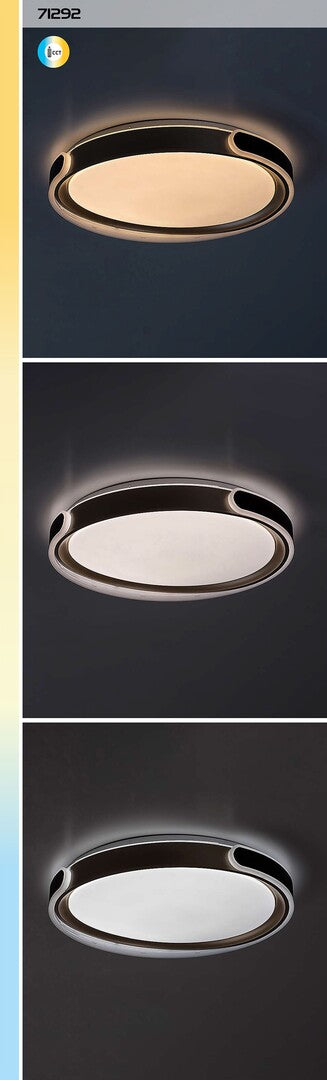 Jindri – таванен LED плафон RABALUX, 48W, черно-златен, с дистанционно