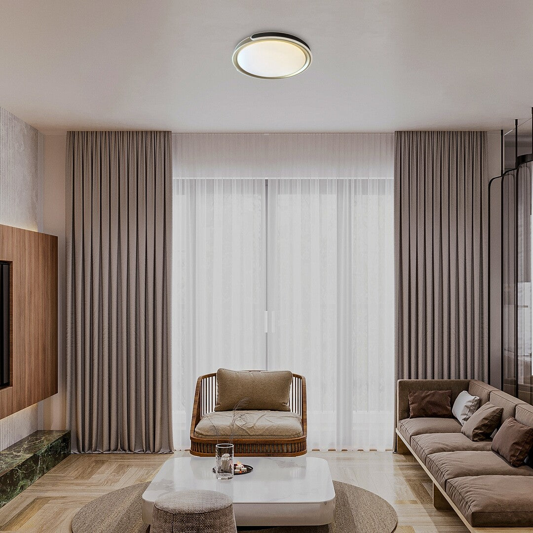 Jindri – таванен LED плафон RABALUX, 48W, черно-златен, с дистанционно
