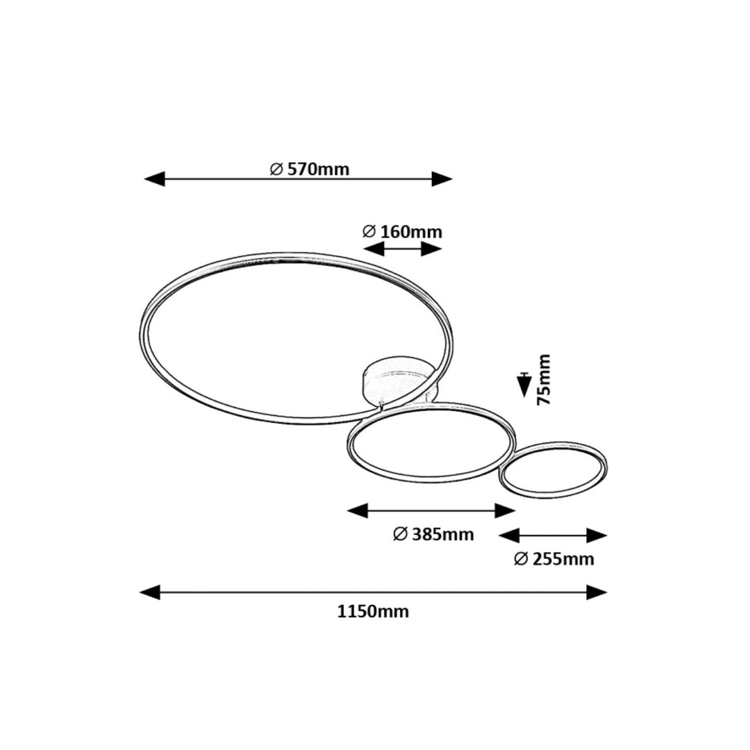 Formand – LED ceiling lamp RABALUX with 3 rings, 38W, 3000K, black, 115 cm