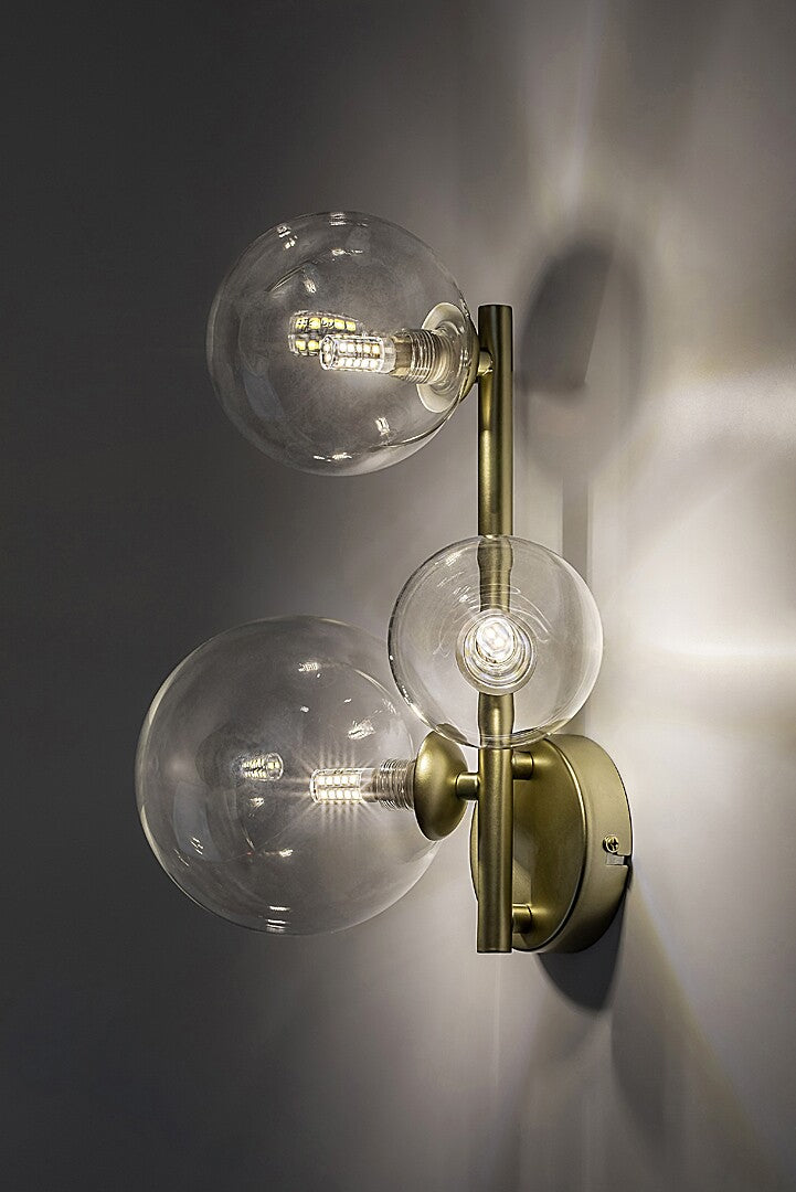 Aslov – RABALUX wall lamp, gold with 3 glass lampshades, G9