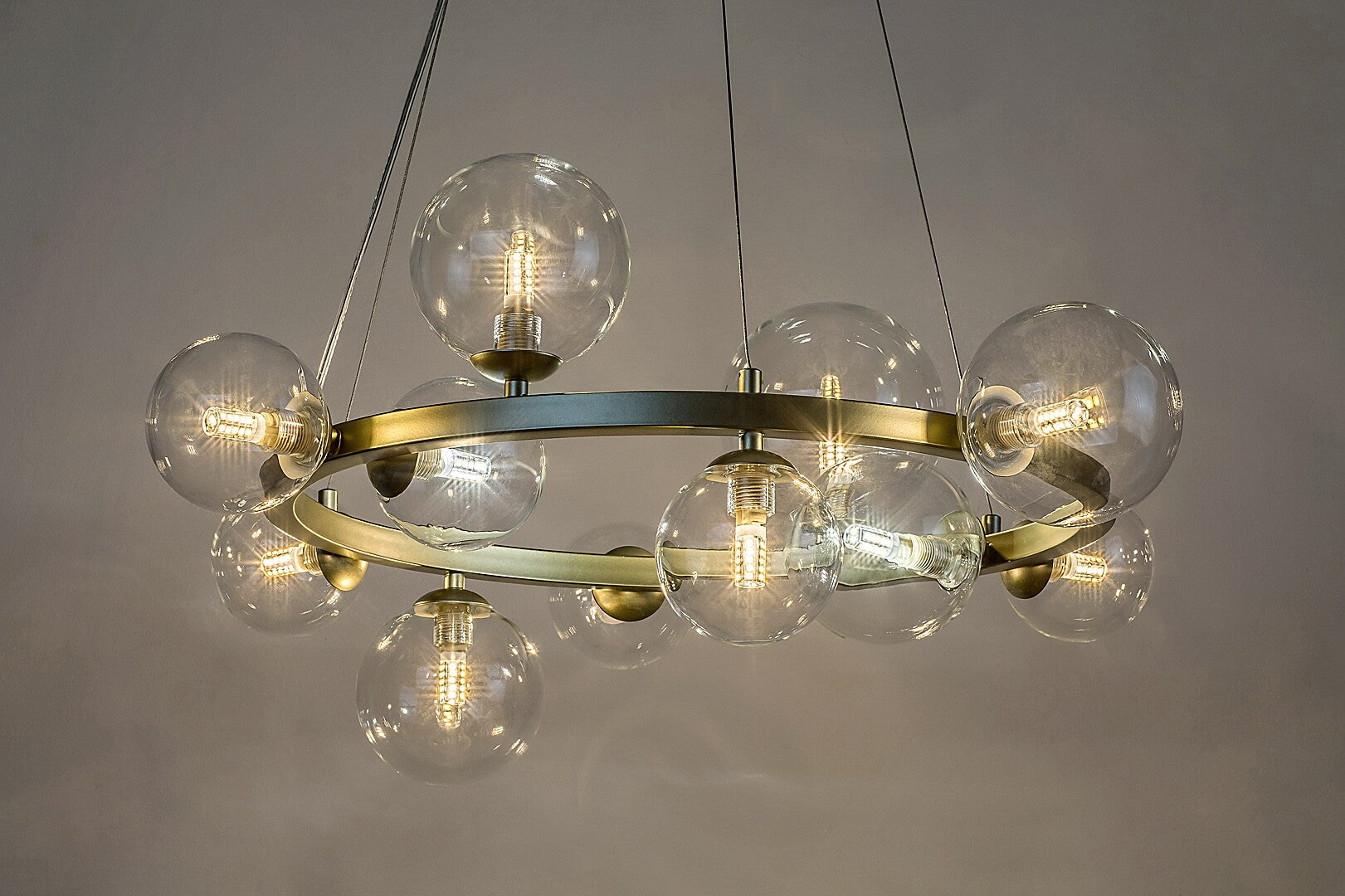 Aslov – RABALUX hanging chandelier, gold with 11 glass lampshades, G9