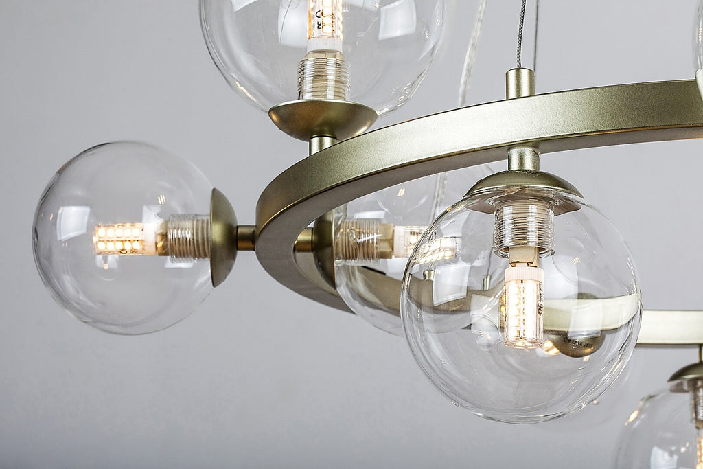 Aslov – RABALUX hanging chandelier, gold with 11 glass lampshades, G9