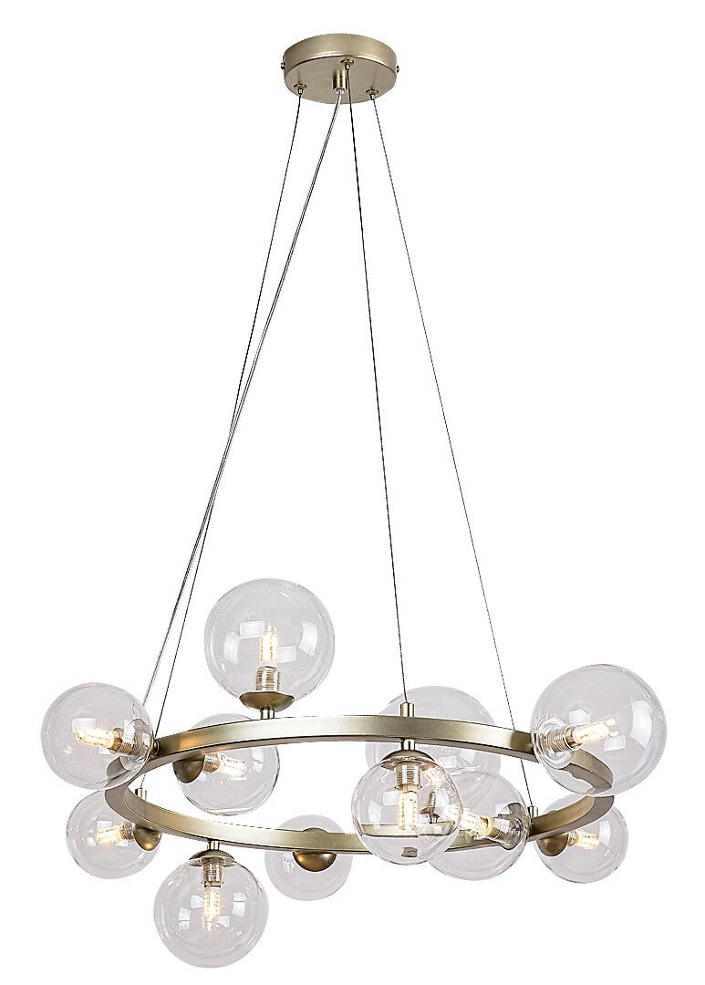 Aslov – RABALUX hanging chandelier, gold with 11 glass lampshades, G9