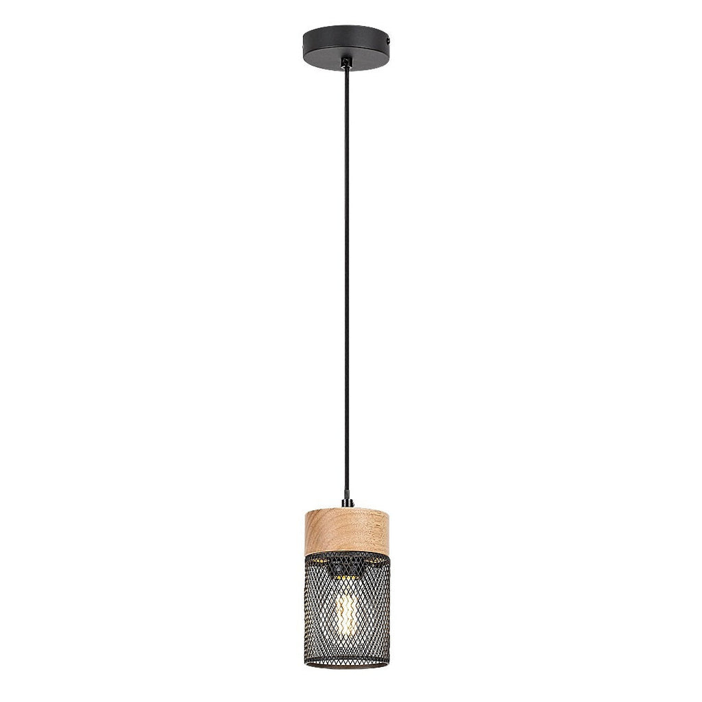 Callum RABALUX hanging lamp – black metal and wood in industrial style