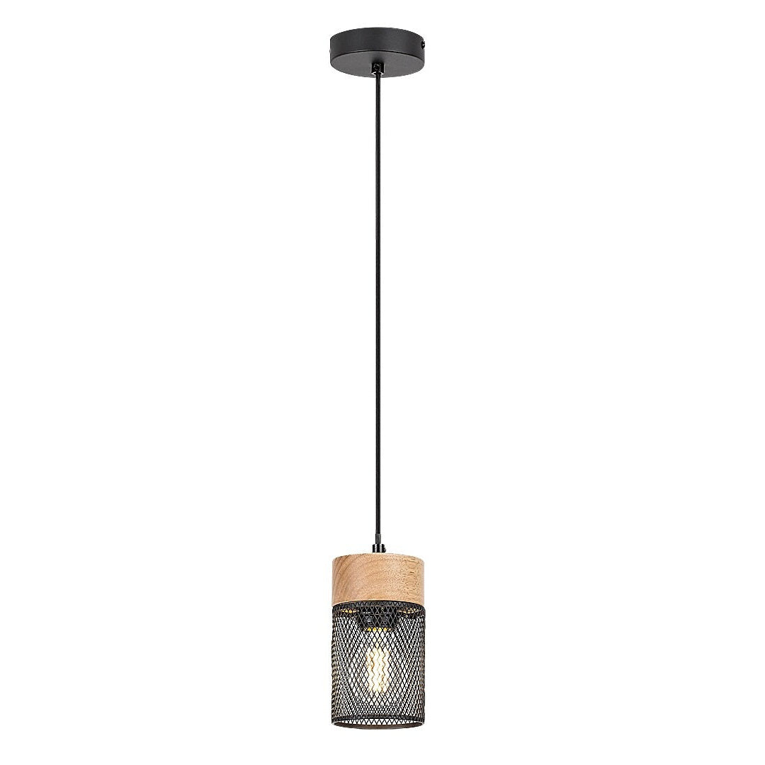 Callum RABALUX hanging lamp – black metal and wood in industrial style
