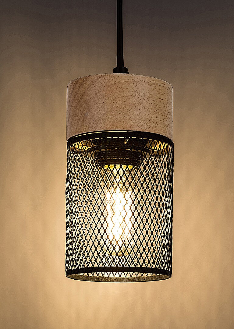 Callum RABALUX hanging lamp – black metal and wood in industrial style