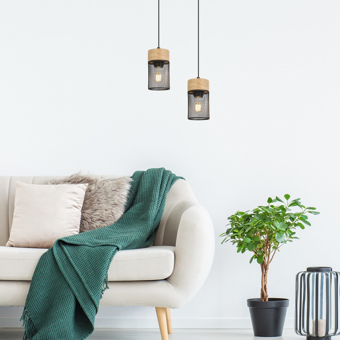 Callum RABALUX hanging lamp – black metal and wood in industrial style
