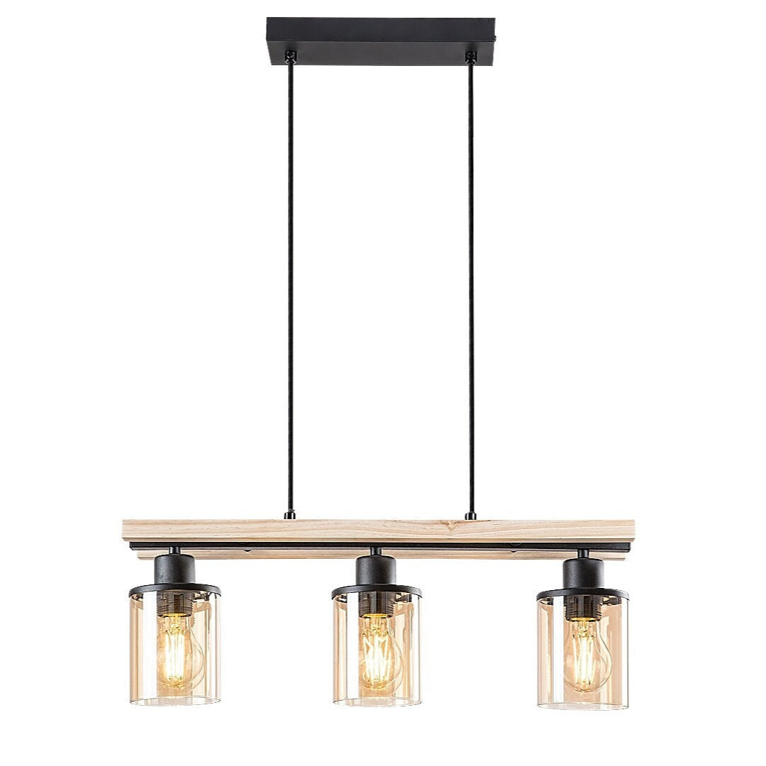 Niylah – RABALUX pendant lamp with amber glass shades and wooden elements