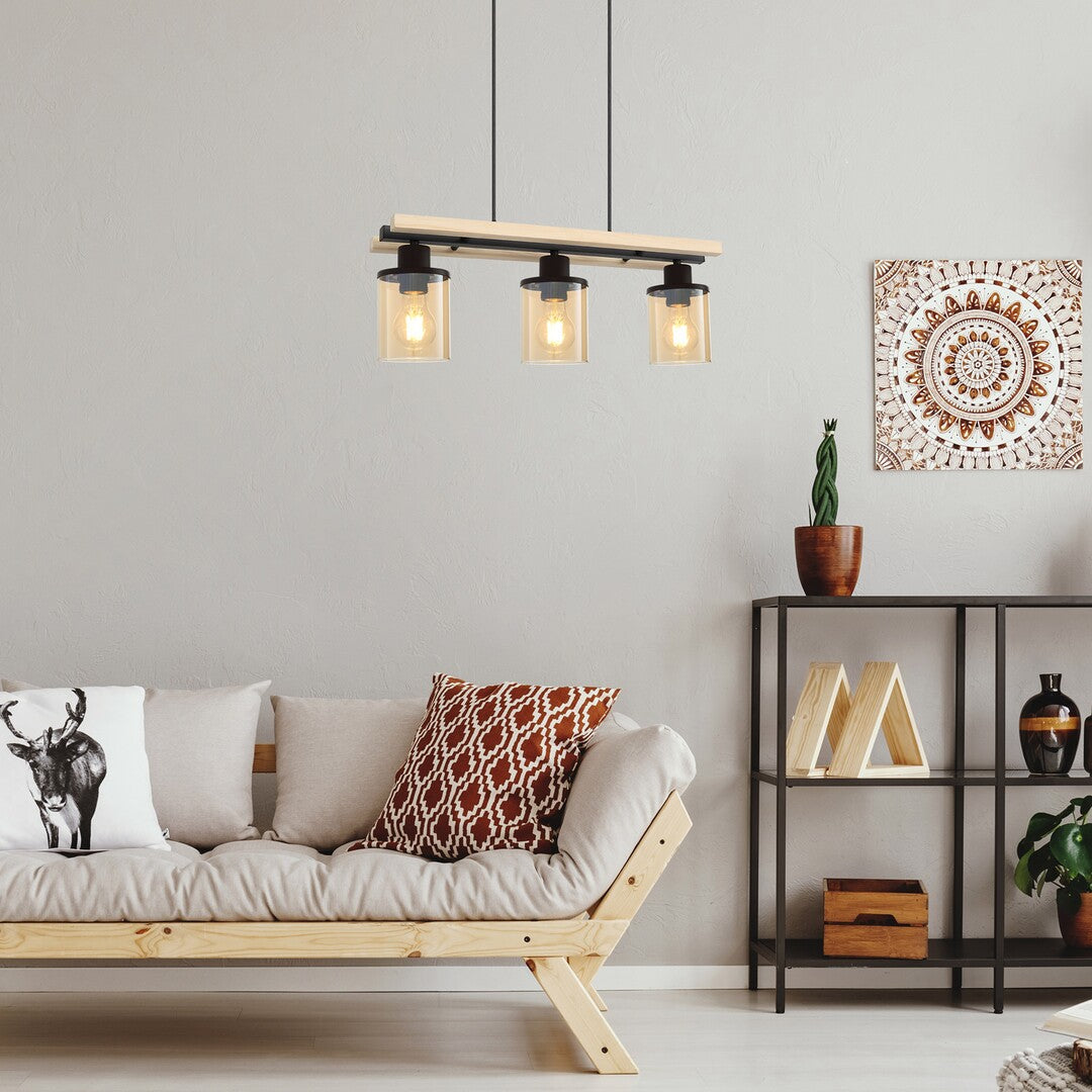 Niylah – RABALUX pendant lamp with amber glass shades and wooden elements