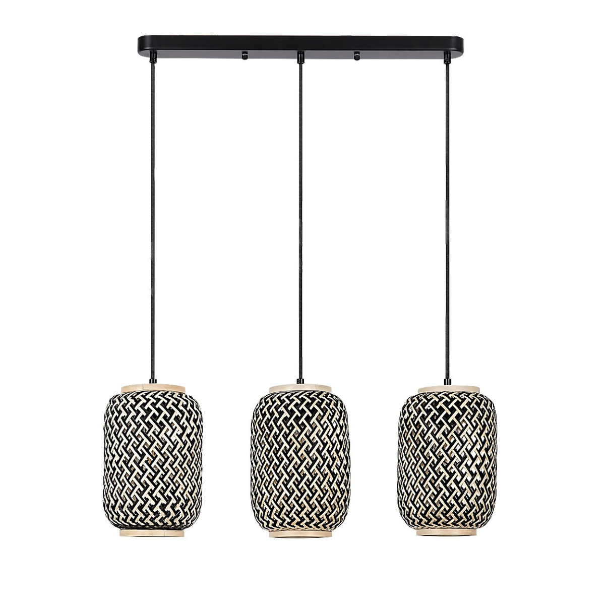 Adalla – висяща лампа, ратан и метал, 3xE27, мат черен, скандинавски стил