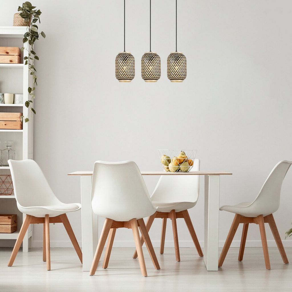 Adalla – висяща лампа, ратан и метал, 3xE27, мат черен, скандинавски стил