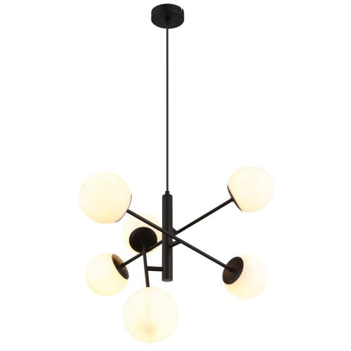 Полилей MEDUZA 72194 – черен мат с 6 бели стъклени сфери, модерен дизайн