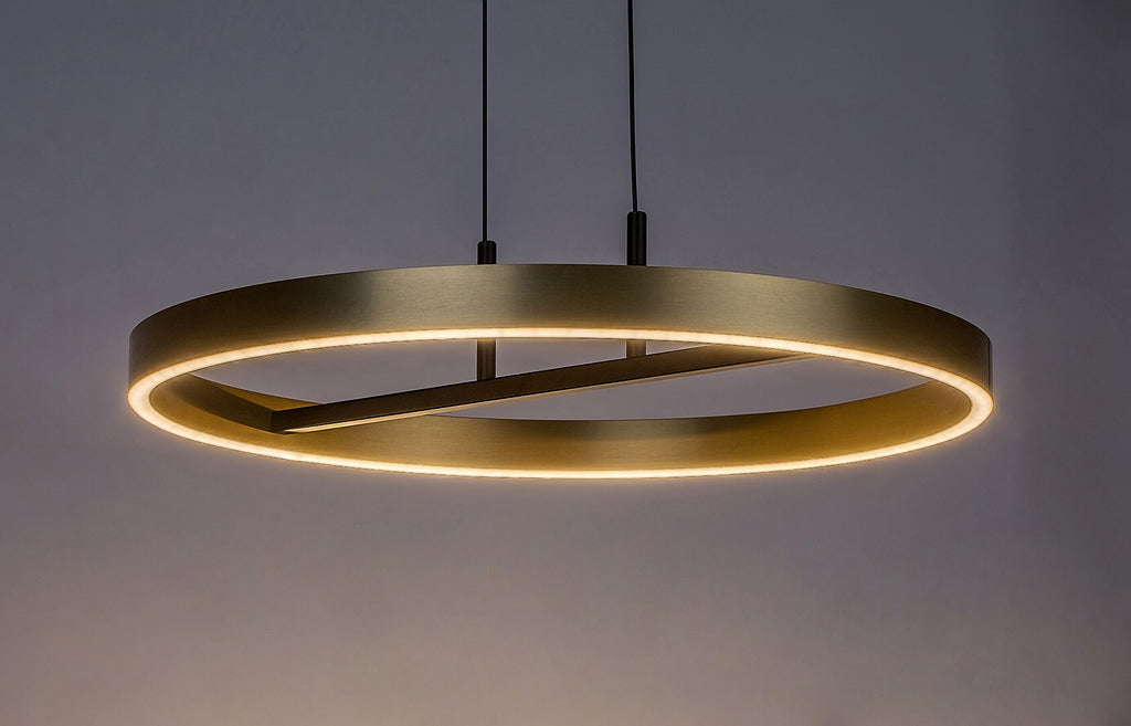THRIC | Hanging LED pendant lamp Ø60 cm – black and gold, 42W