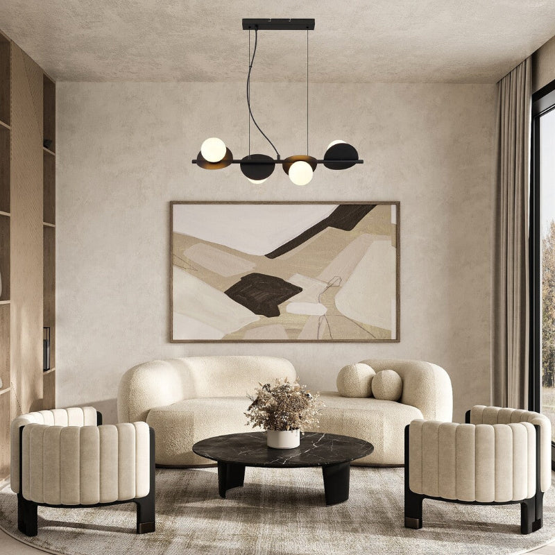 Jules – Hanging lamp with 4 white glass shades and black metal | RABALUX
