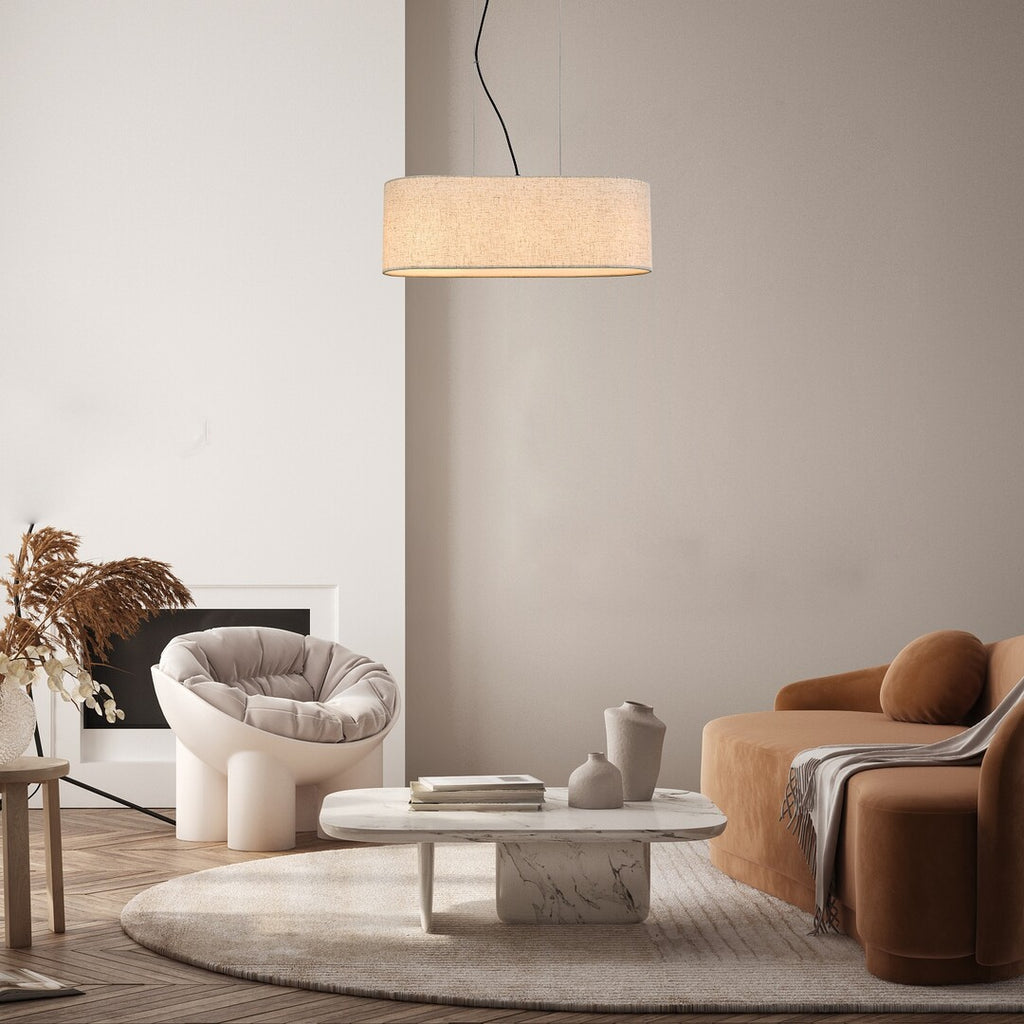 Narmin – RABALUX hanging lamp with beige lampshade and black body, Scandinavian style