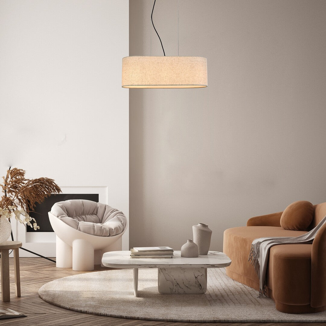 Narmin – RABALUX hanging lamp with beige lampshade and black body, Scandinavian style