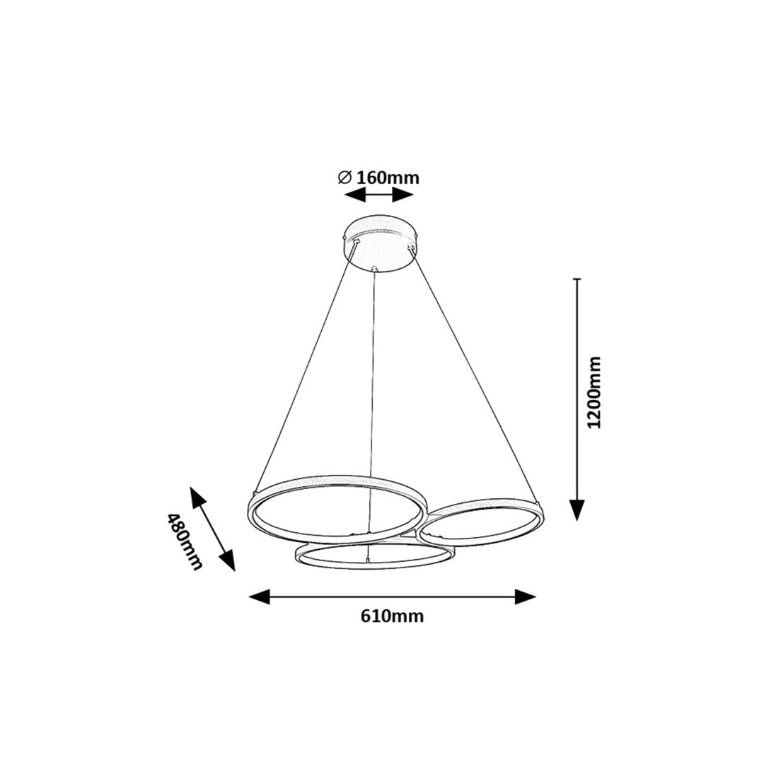 Formand – RABALUX LED pendant light with 3 circles, 38W, 3000K, black, 61 cm