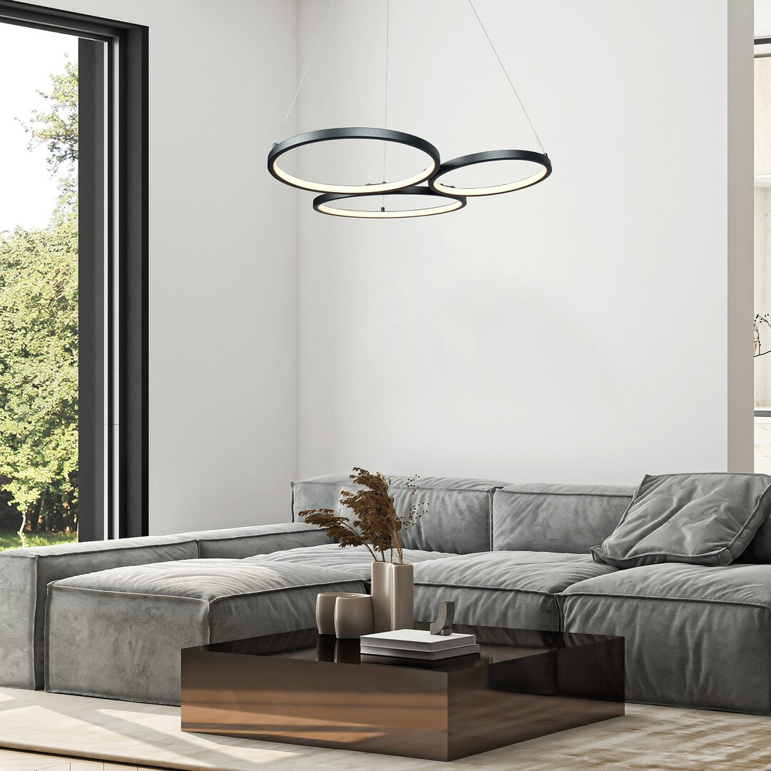 Formand – RABALUX LED pendant light with 3 circles, 38W, 3000K, black, 61 cm