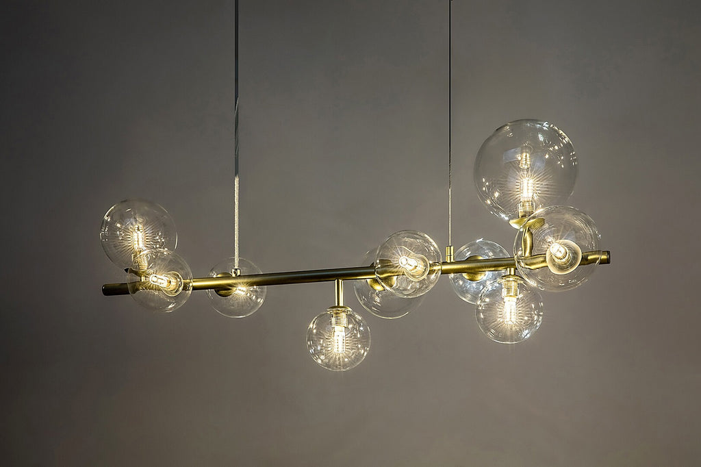 Aslov – RABALUX hanging chandelier, gold with 10 glass lampshades, G9