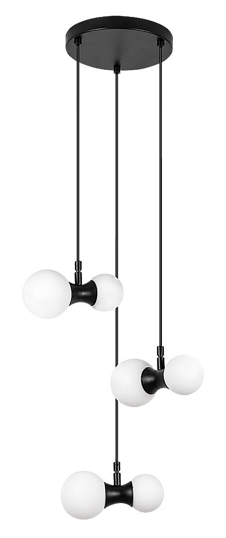 Lition – RABALUX black pendant lamp with 6 white glass lampshades