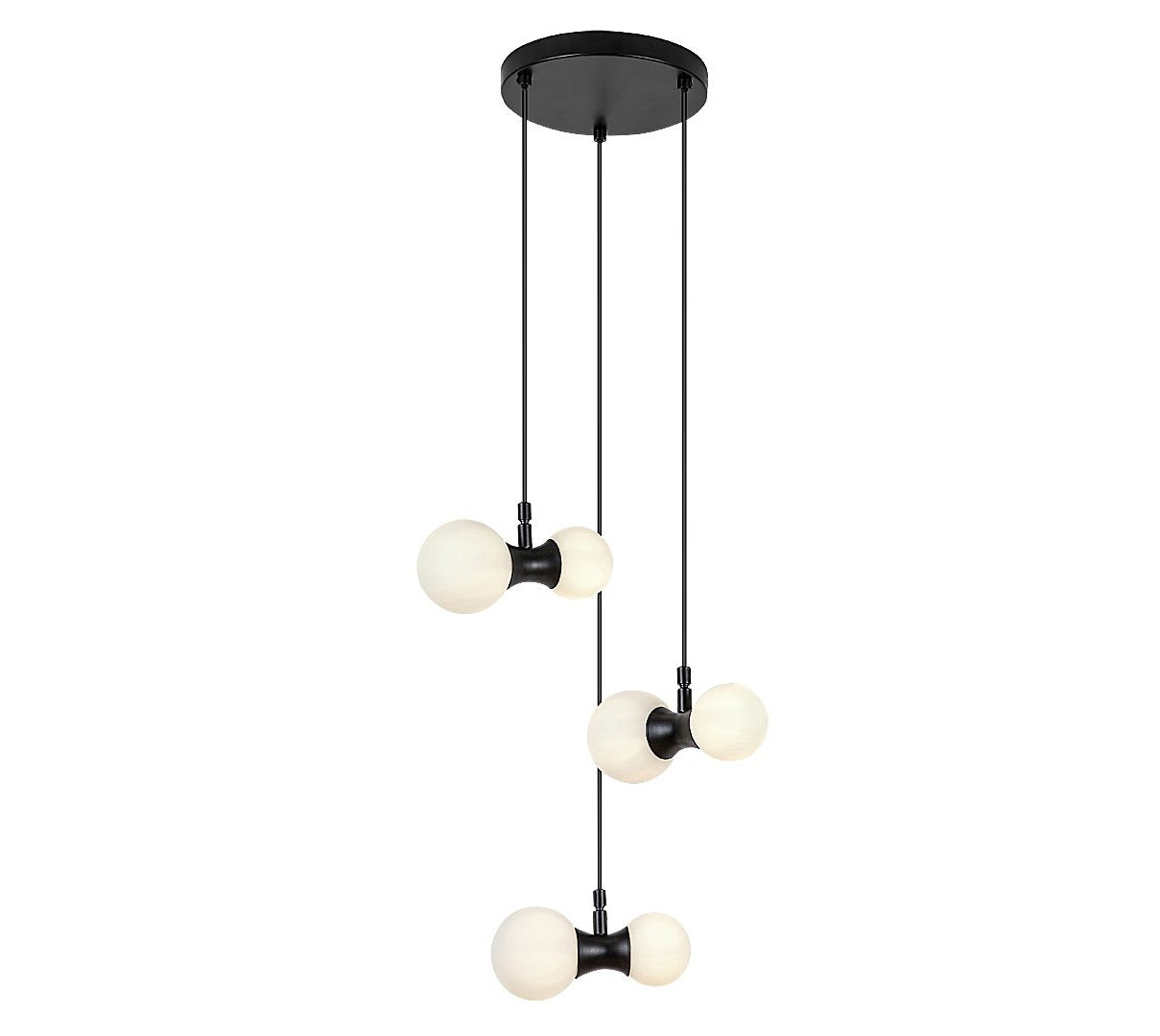 Lition – RABALUX black pendant lamp with 6 white glass lampshades