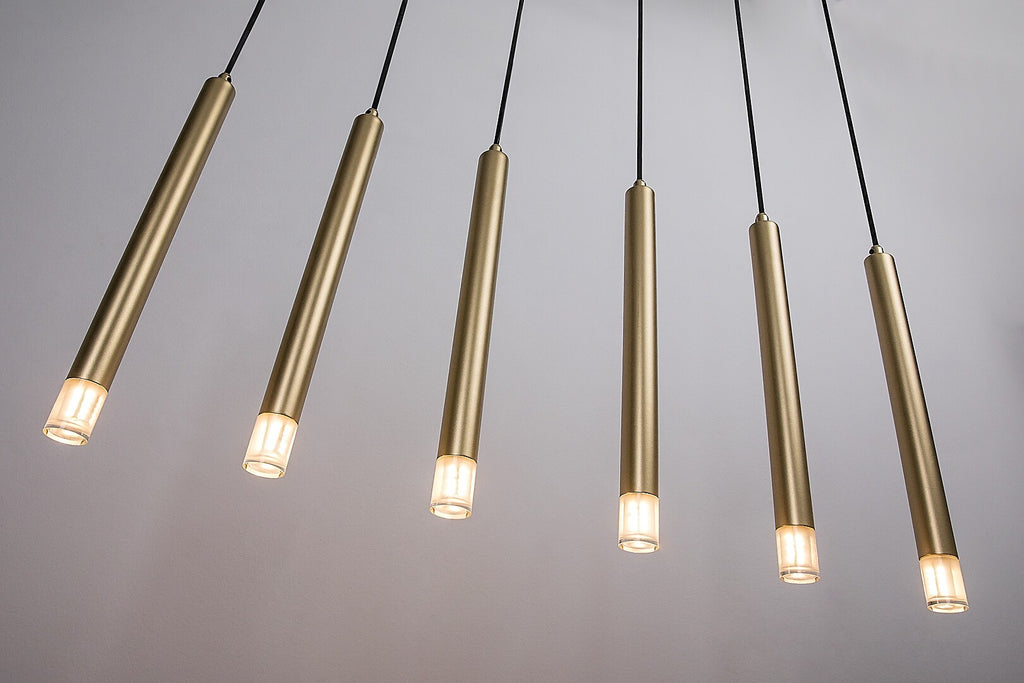 Ramira – RABALUX gold pendant lamp with 6 lights and acrylic lampshades