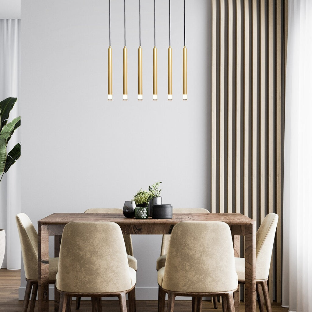 Ramira – RABALUX gold pendant lamp with 6 lights and acrylic lampshades