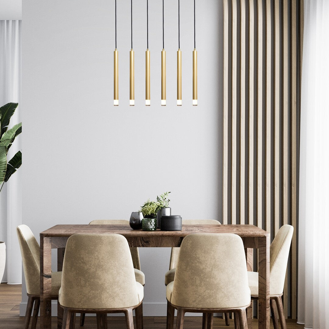 Ramira – RABALUX gold pendant lamp with 6 lights and acrylic lampshades