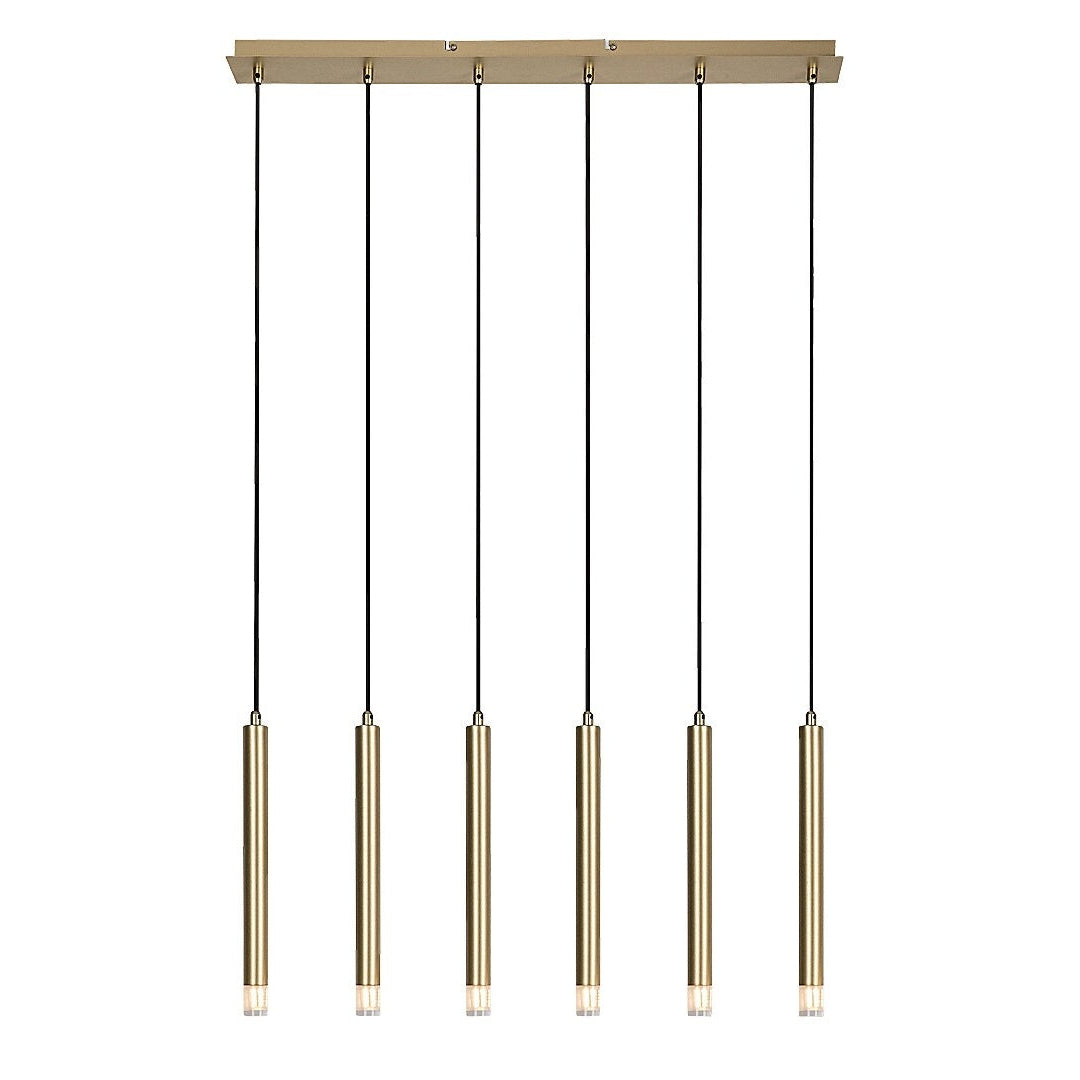 Ramira – RABALUX gold pendant lamp with 6 lights and acrylic lampshades