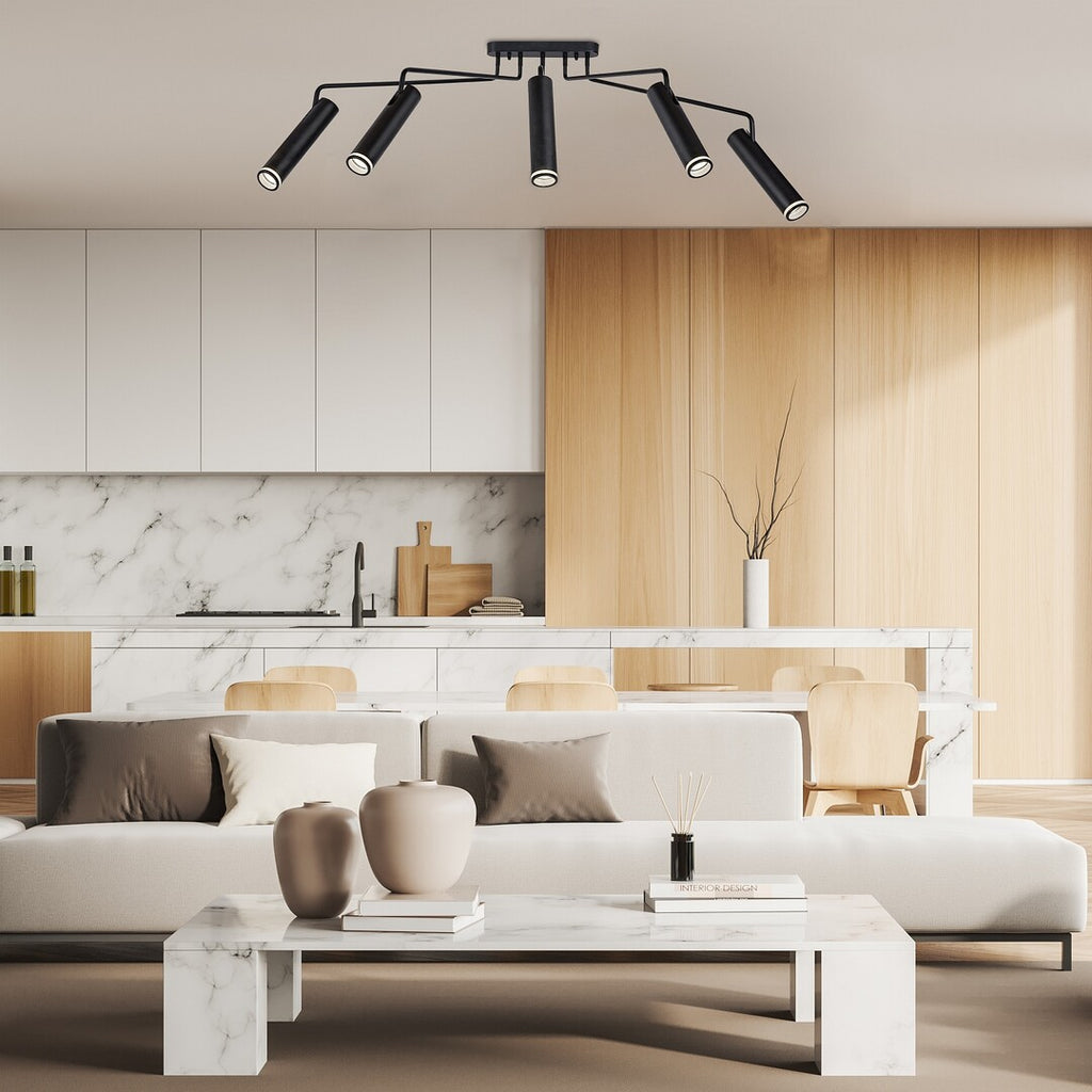 Senobia – RABALUX ceiling lamp with 5 lights, aluminum in black and white