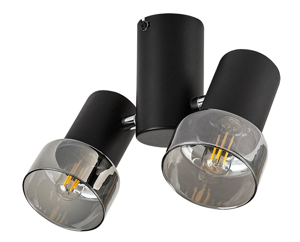 Hatice – Ceiling spotlight with 2 adjustable heads, black metal and smoked glass | RABALUX