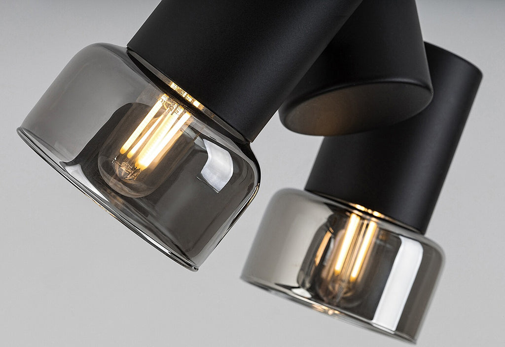 Hatice – Ceiling spotlight with 2 adjustable heads, black metal and smoked glass | RABALUX