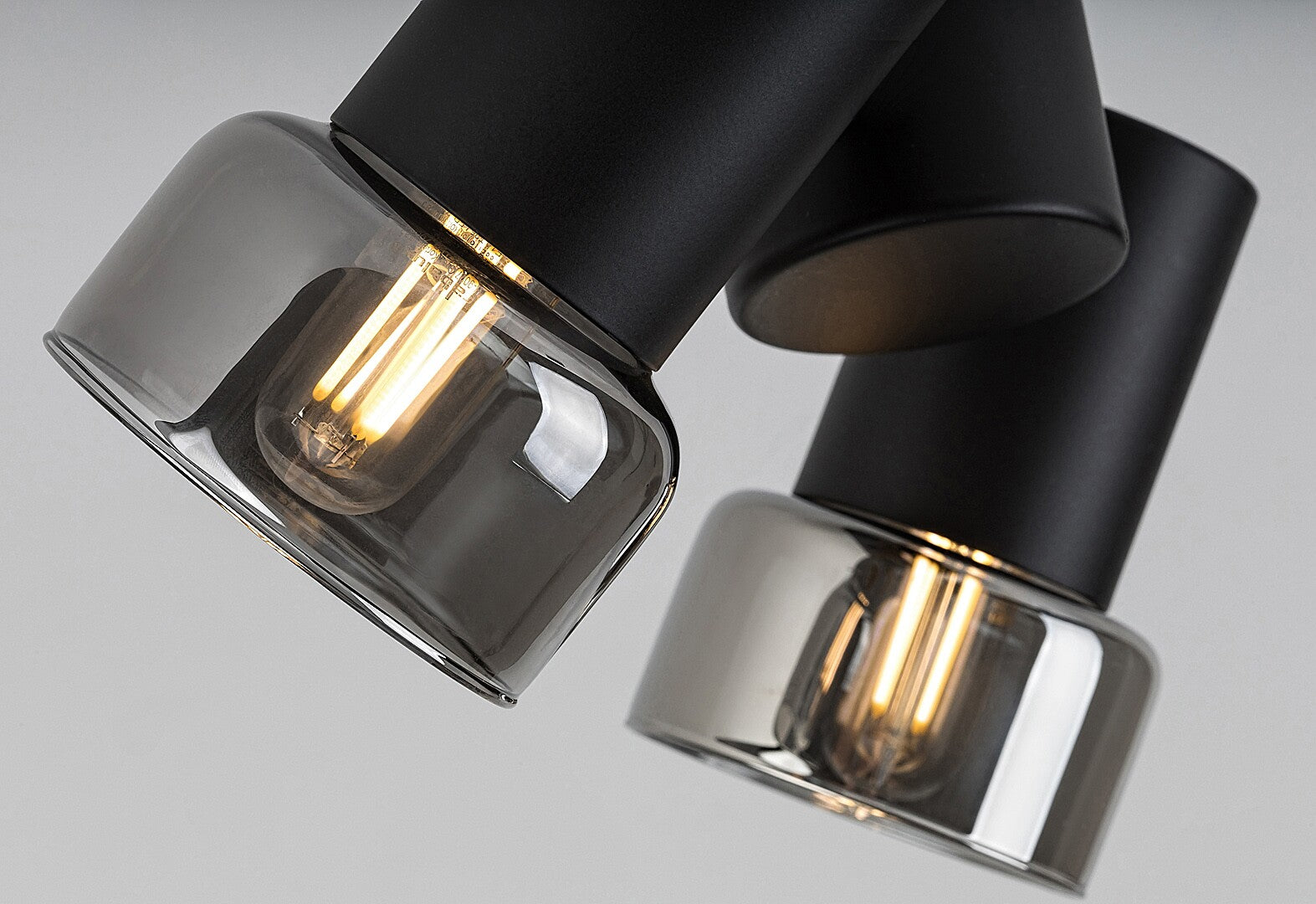 Hatice – Ceiling spotlight with 2 adjustable heads, black metal and smoked glass | RABALUX