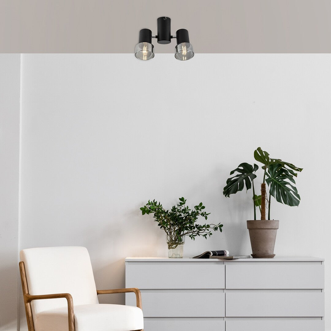 Hatice – Ceiling spotlight with 2 adjustable heads, black metal and smoked glass | RABALUX