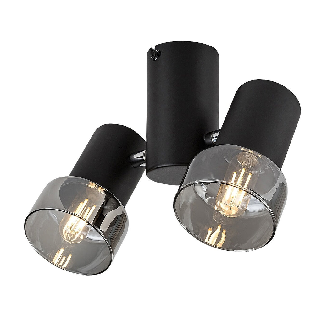 Hatice – Ceiling spotlight with 2 adjustable heads, black metal and smoked glass | RABALUX