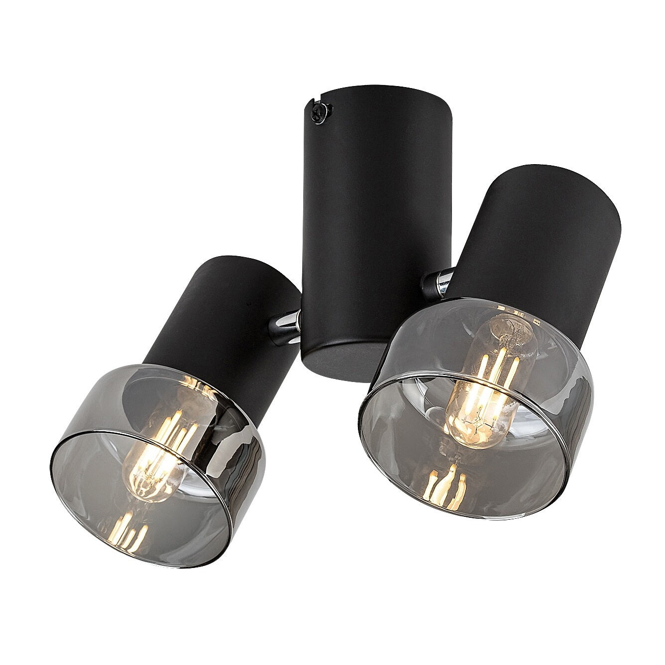 Hatice – Ceiling spotlight with 2 adjustable heads, black metal and smoked glass | RABALUX
