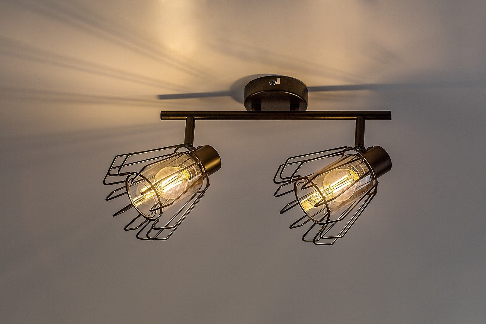 Emerencia – Double spot with industrial design and dimmable glass shades, 2xE14 | RABALUX